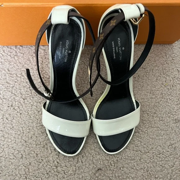 Preowned Womens Louis Vuitton Passenger Heel Sandals Monogram EBENE Sz. 38/US 8. - Picture 4 of 12